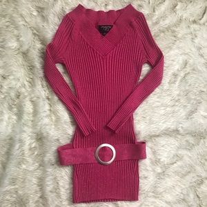 Pink v-neck sparkly ribbed long dressy top